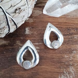 vintage sterling silver teardrop gemstone boho earrings